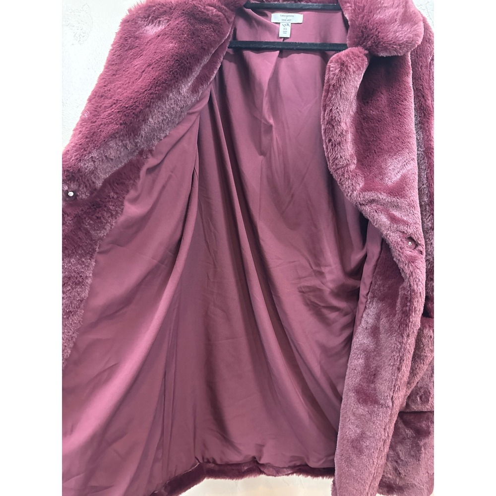 Cara Santana x Nine West Womens Faux Fur Coat Burgundy Plum XS Long Coat Jacket - Picture 8 of 10